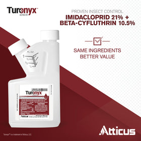 Atticus Turonyx Ultra FX label information highlighting dual actives for quick knockdown