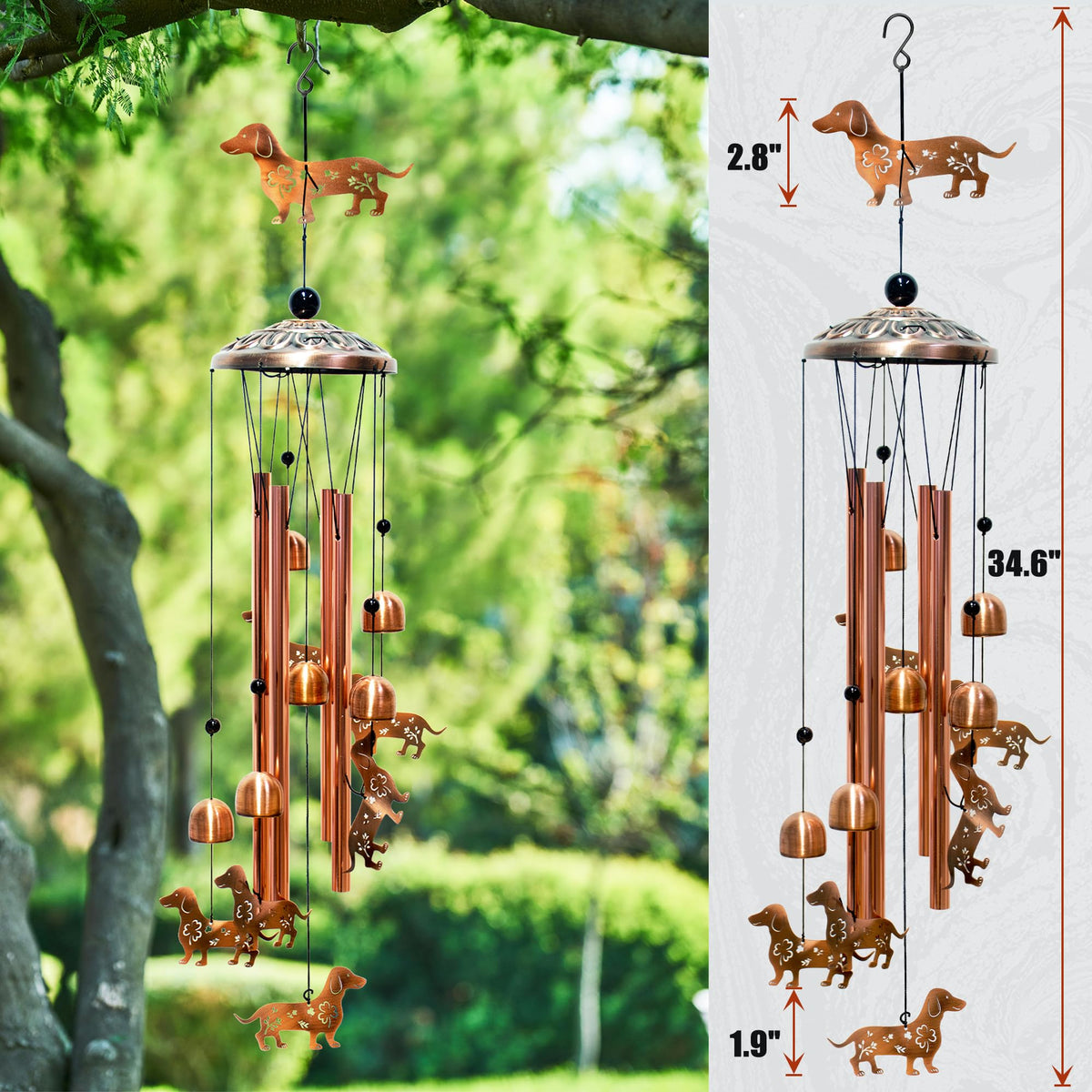 AttoShow dachshund silhouette wind chime adds a unique focal point to any porch.