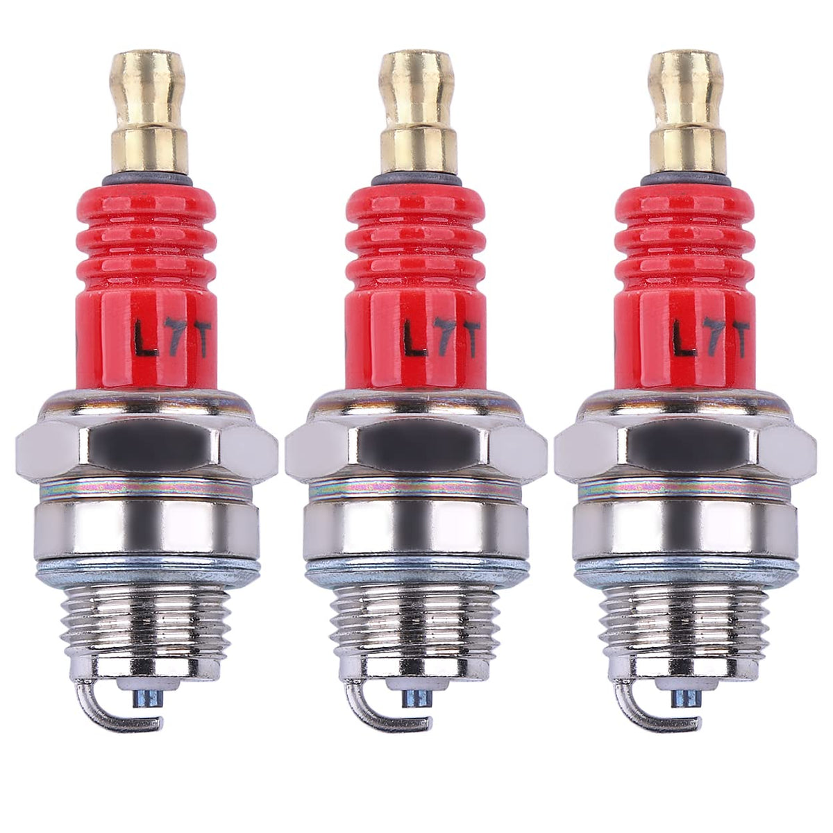 Atunee L7T spark plug close-up showing durable alloy construction for reliable starts