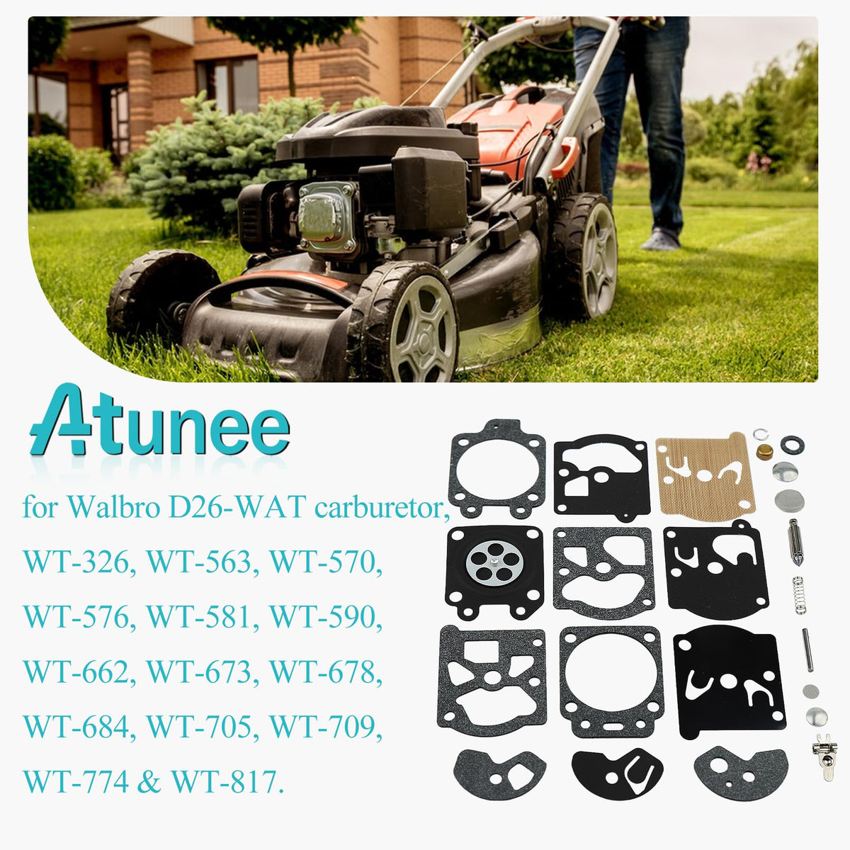 Atunee carburetor repair kit walbro-k10-wat-parts displayed for versatile replacements.