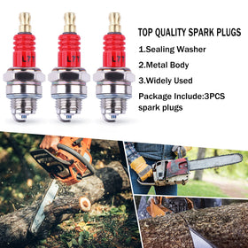 Atunee spark plug compatibility note covering multiple brands including Husqvarna