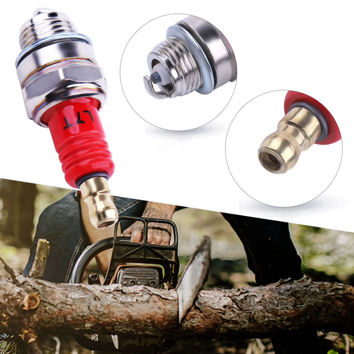 Atunee L7T spark plug installed on a trimmer for smoother acceleration