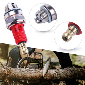 Atunee L7T spark plug installed on a trimmer for smoother acceleration