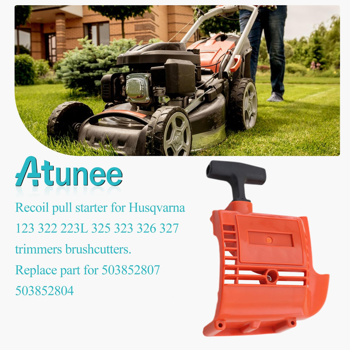 Atunee Recoil Pull Starter compatible models showcases broad Husqvarna compatibility.