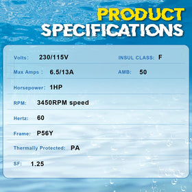 ATVMaster B2853 pool pump motor 56Y square flange for easy direct fit