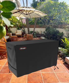 ATYARD Keter Unity XL cover secures with side straps to resist windy conditions.