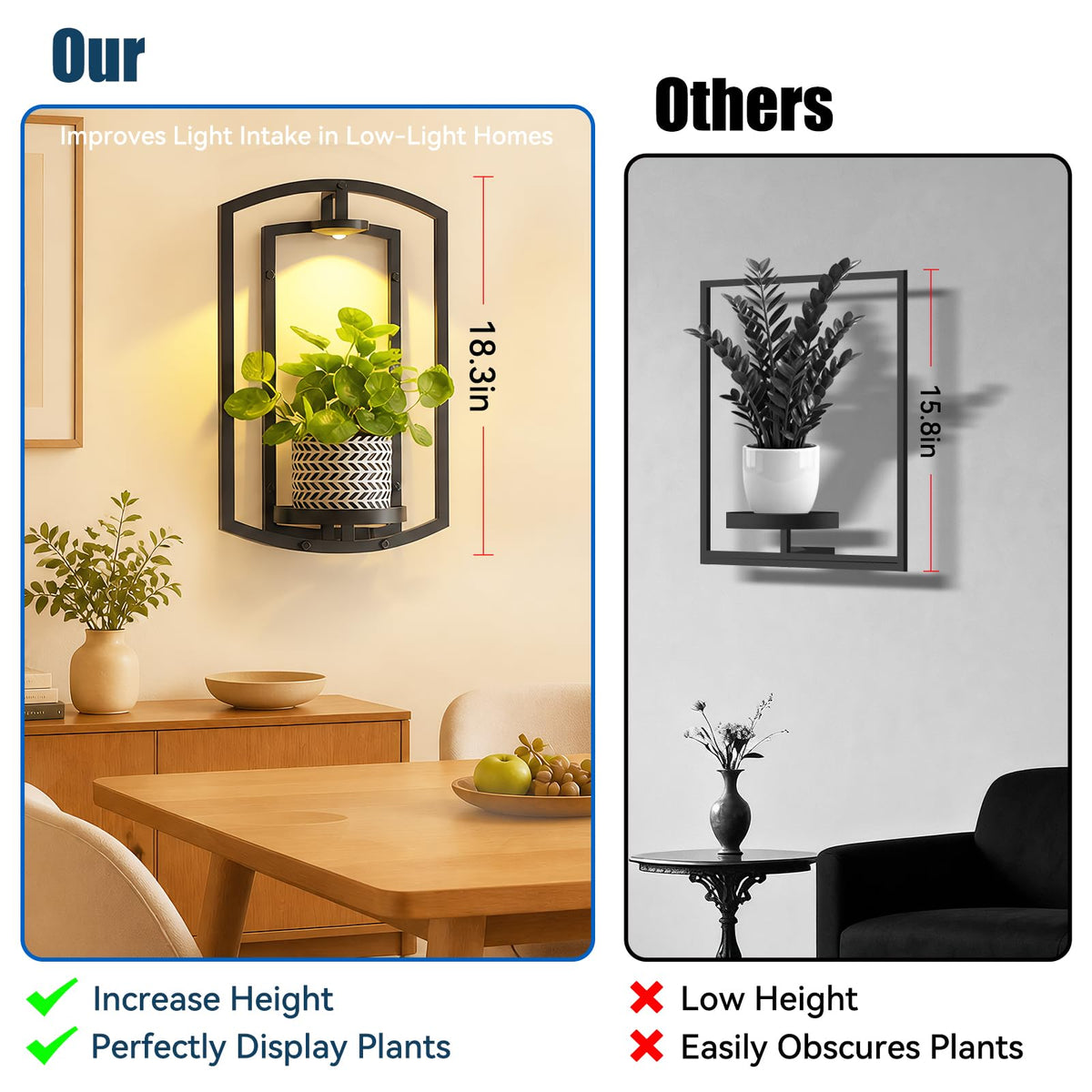 AUCCNT durable metal frame offers sturdy wall mounting for plants and decor.