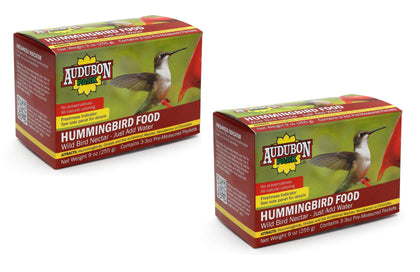 Audubon Park 1661 hummingbird nectar packaging highlights natural ingredients for backyard birds.