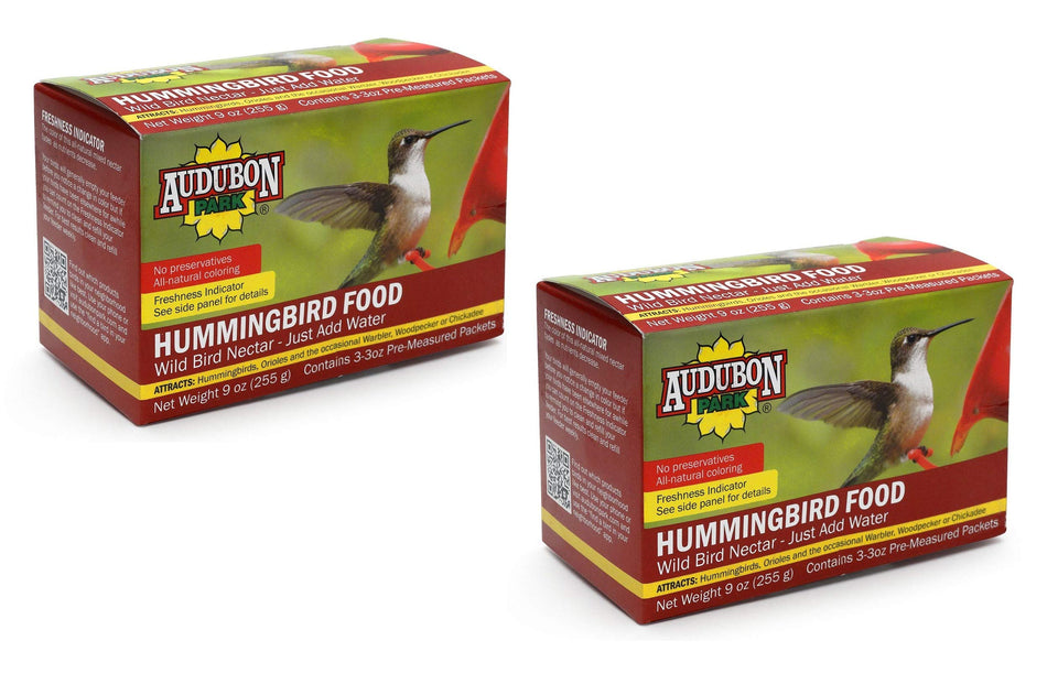 Audubon Park 1661 hummingbird nectar packaging highlights natural ingredients for backyard birds.