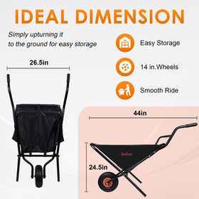 AuFox collapsible wheelbarrow frame highlights durable powder-coated metal construction.