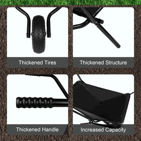 AuFox collapsible wheelbarrow loading area demonstrates capacity for garden materials.