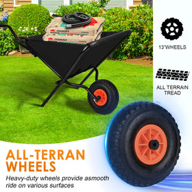 AuFox collapsible wheelbarrow Oxford bag keeps soil and leaves secure during transport.