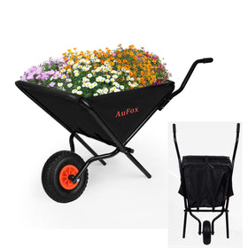AuFox collapsible wheelbarrow wheels provide steady control on varied terrains.