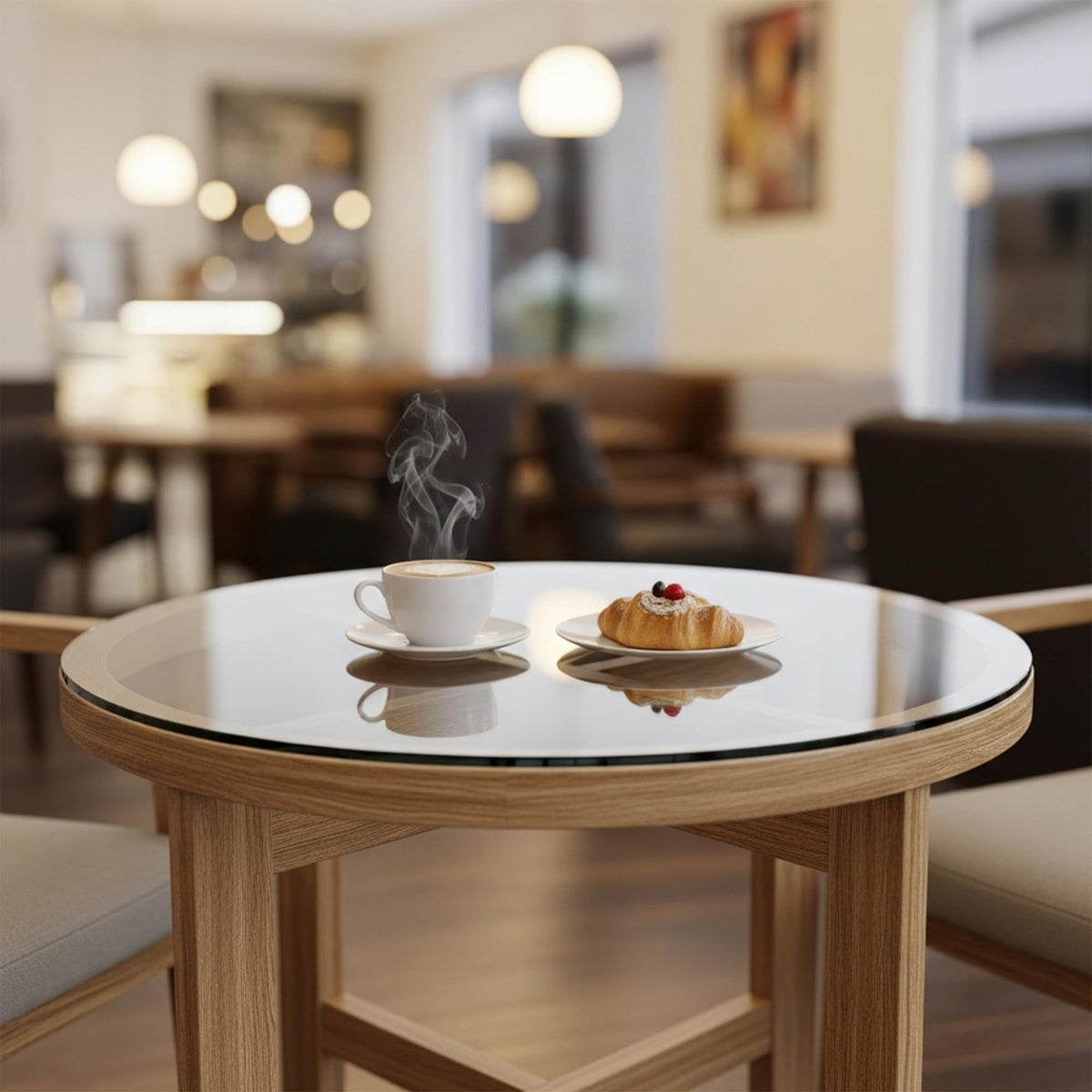 Augeno glass top maintains clarity while protecting underlying furniture textures