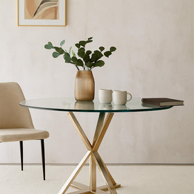 Augeno round glass top suited for dining tables with modern clarity