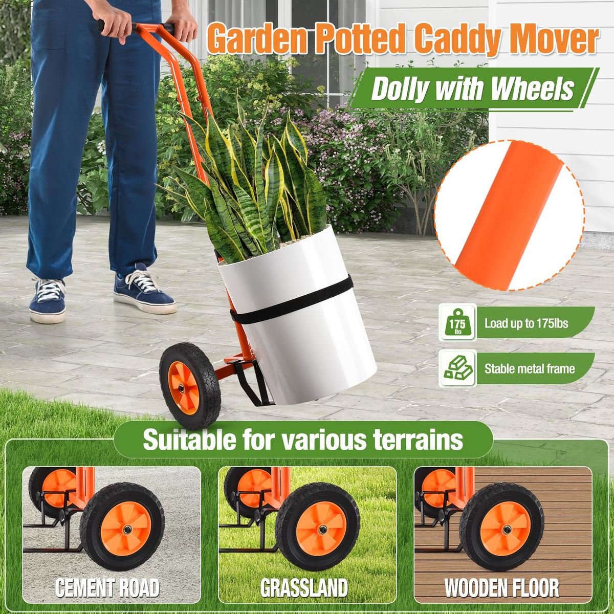 AugFir plant dolly with adjustable grip arm fits 4–30 inch pots securely