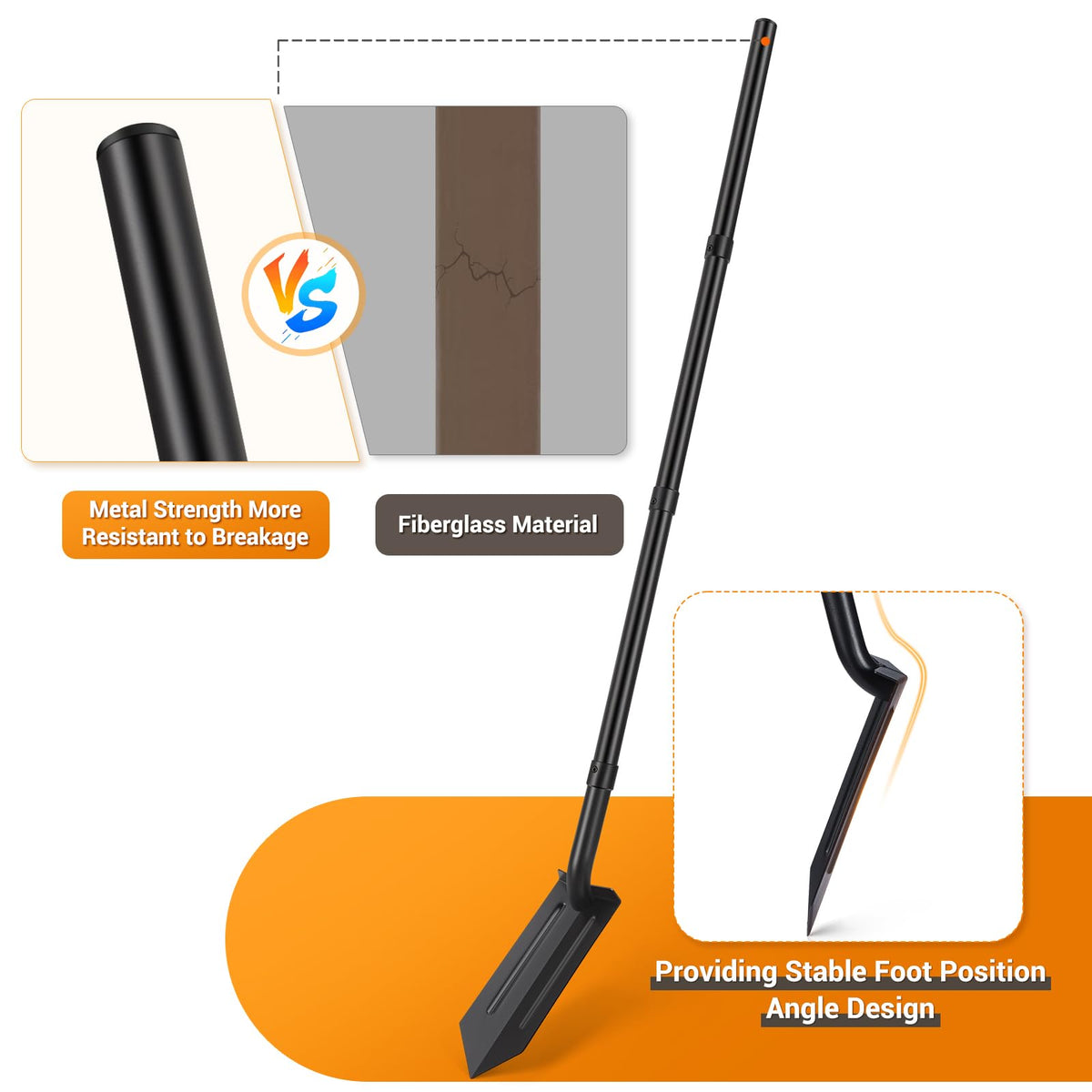 AugFir trench shovel in a narrow space for trenching and soil turning