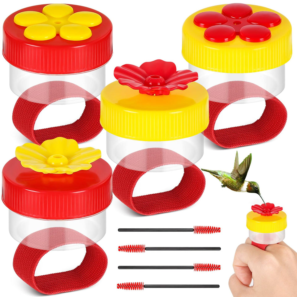 AUGHOA hummingbird handheld feeder set in red and yellow attracts backyard visitors