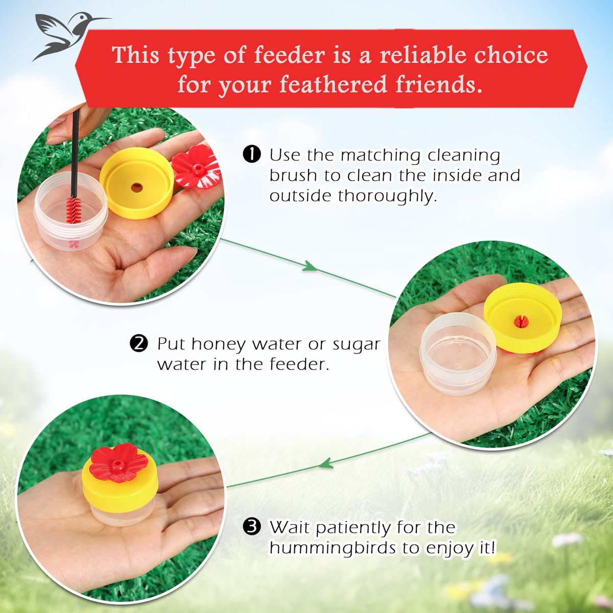 A AUGHOA outdoor hummingbird feeder suitable for gardens and patios.