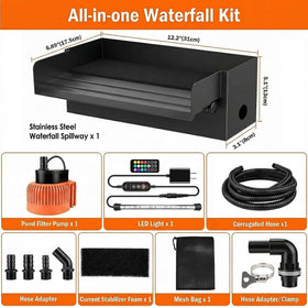 Augicy all-in-one kit includes spillway, pump, tubing, and LED