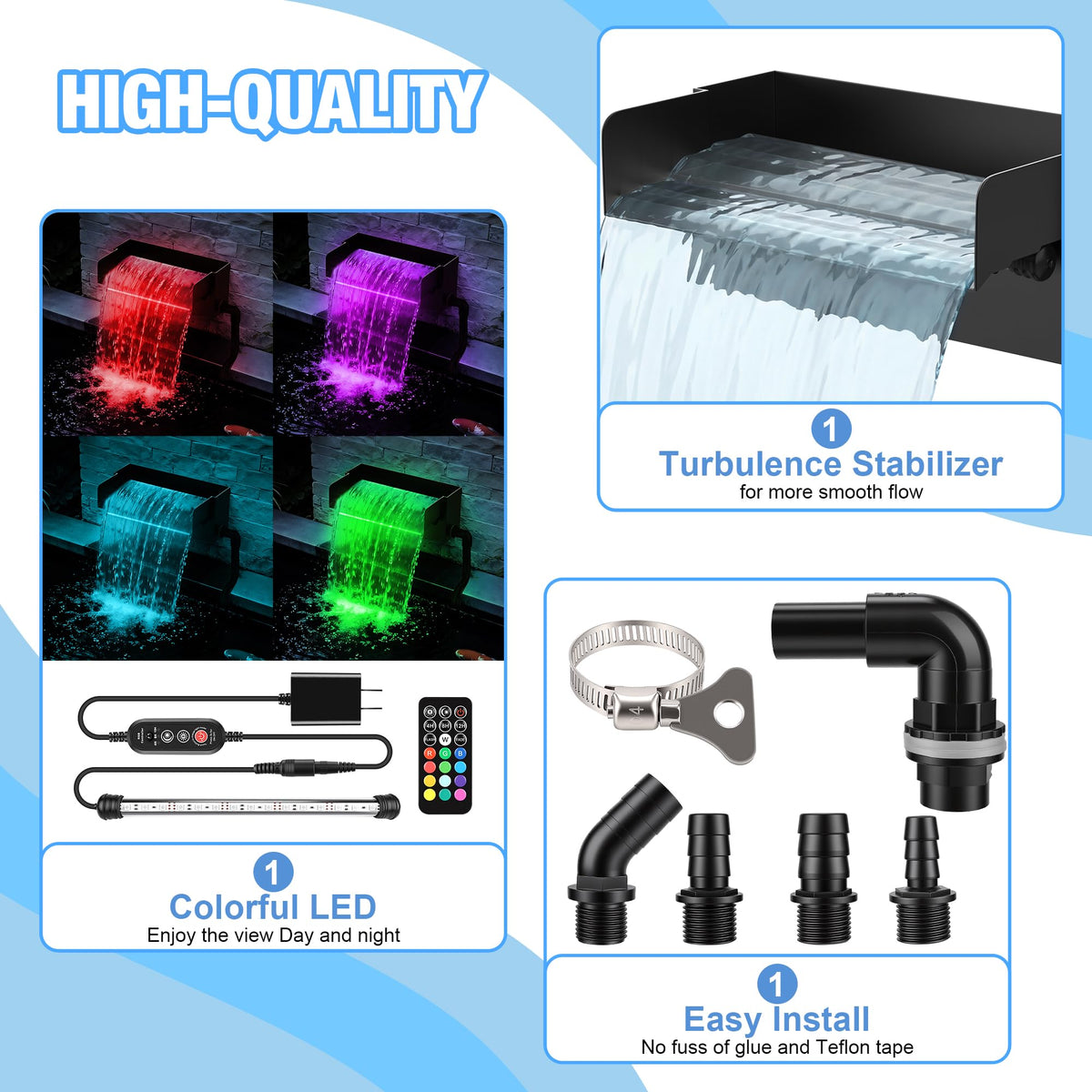Augicy installation fittings and tubing for quick pond setup