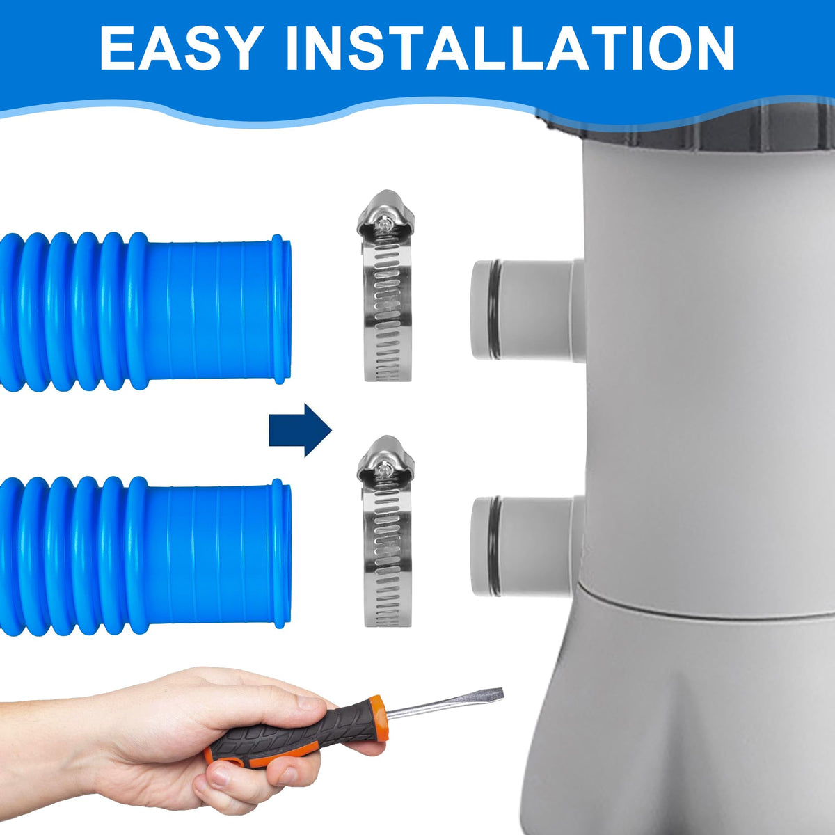 Augisteen 1.25 inch hoses fit common pump setups and filters.