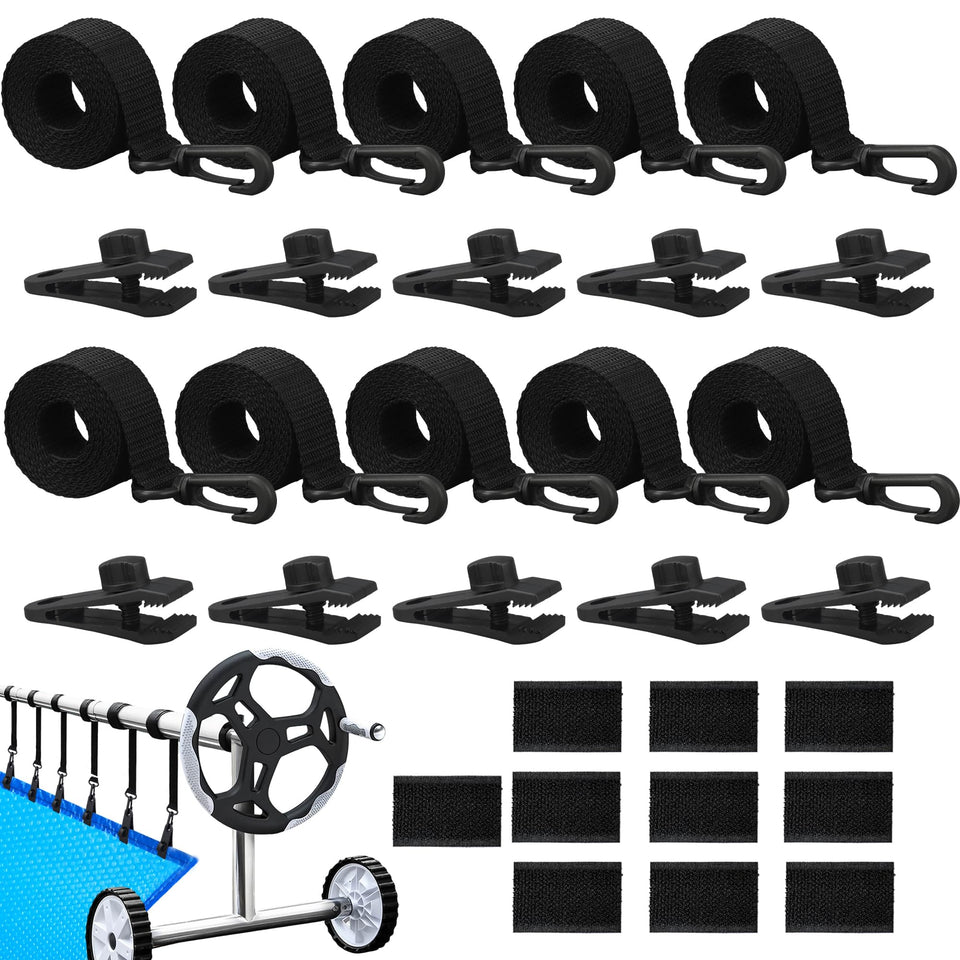Augisteen pool solar cover reel attachment straps ready for secure connection to the reel