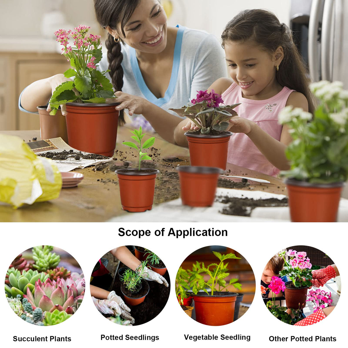 Augshy plastic nursery pot suitable for indoor and outdoor use.