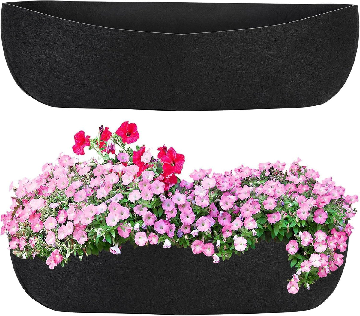 Augshy 36-inch window box liner in use, providing durability and water retention for lush plants.