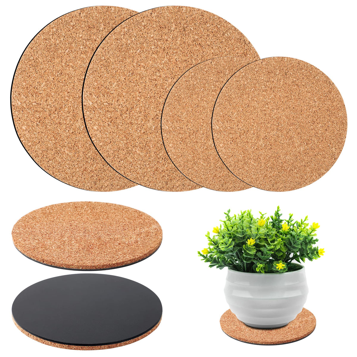 Augshy cork plant mats 4in top view protect surfaces from moisture and scratches.