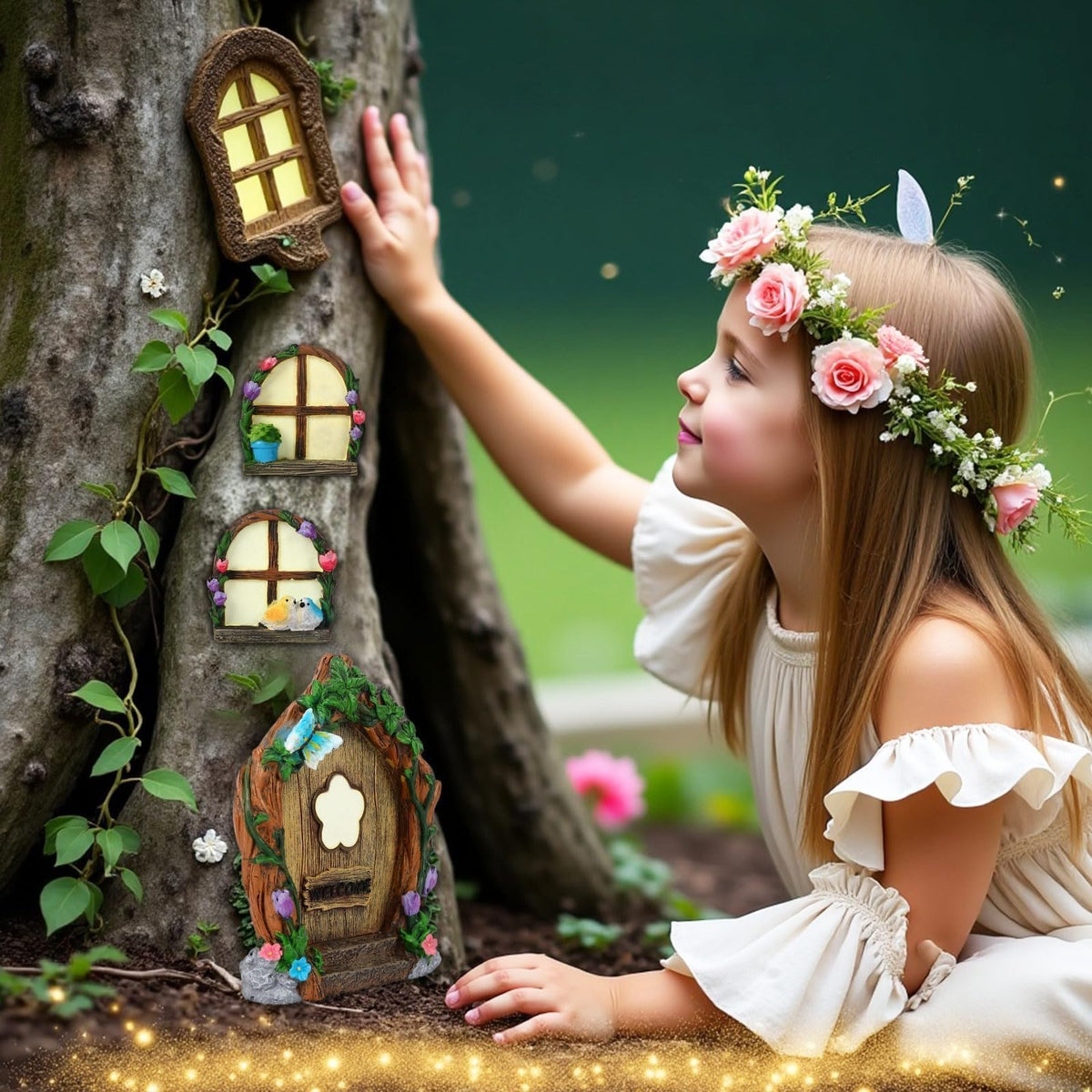 Augshy fairy door hanging hook enables easy, secure tree mounting.