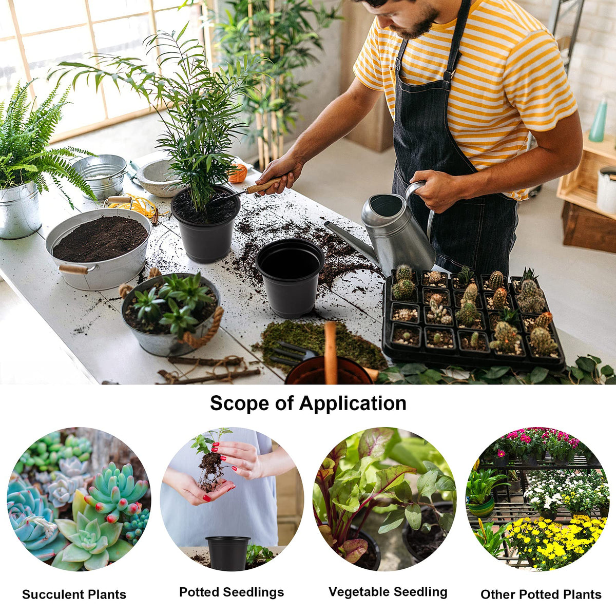 Augshy lightweight plastic pots are easy to handle during garden setups.