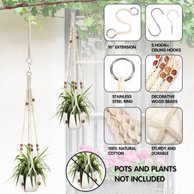 Augshy macrame plant holder with 4 S-hooks simplifies setup and positioning.