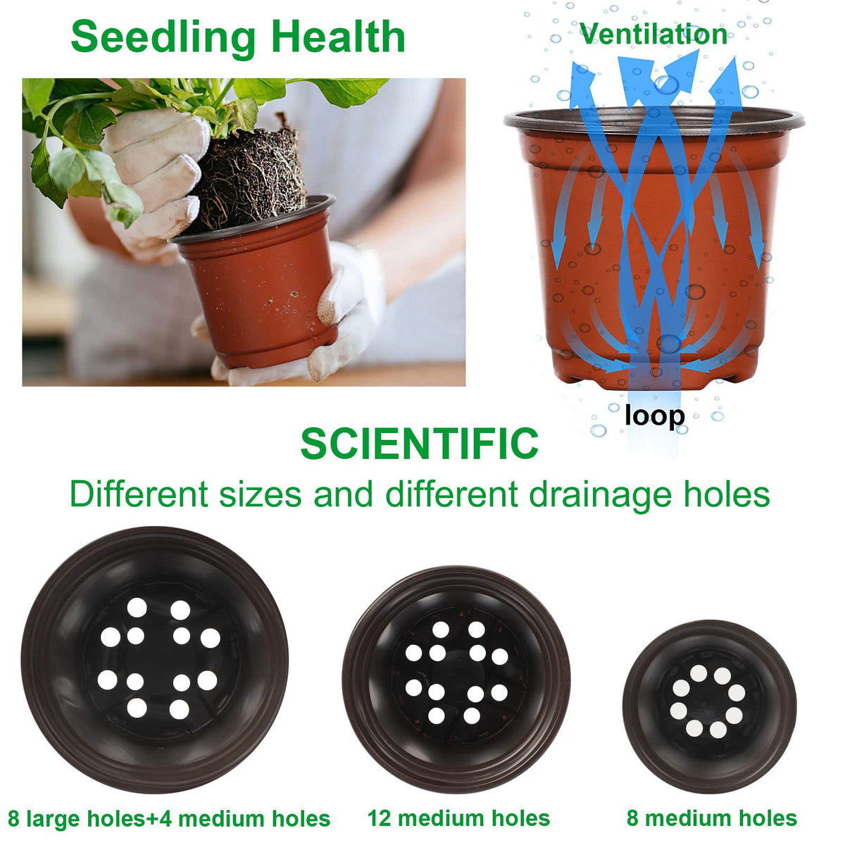 Closeup of drain holes in Augshy nursery pot for drainage and aeration.