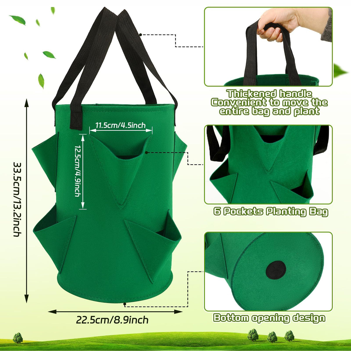 Augshy topsy turvy hanging planter showing six pockets for compact tomato growth.