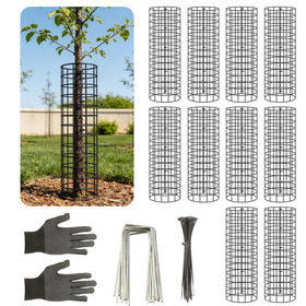 Augshy tree trunk protectors shield young trees while blending with foliage.