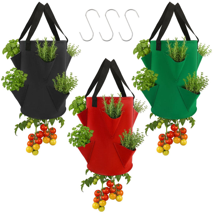 Augshy upside-down planter bags with 6 pockets for space-saving vertical gardening.