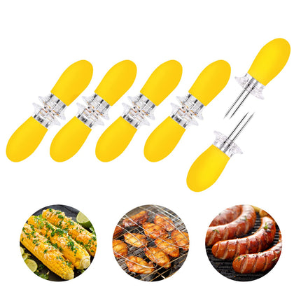 Augsun corn cob holders set in bright yellow enhances easy serving.