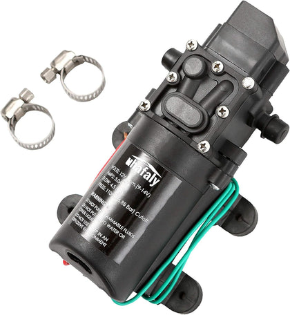 Auhafaly 12V diaphragm water pump body for RVs and boats, compact and reliable.