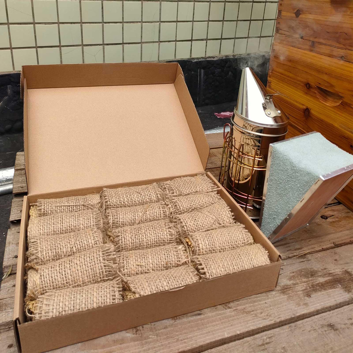 AukBeeFun two-pound package keeps smoker fuel handy for hive work.