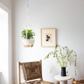 Aukorin ivory double macrame hanger set enhances indoor and outdoor greenery
