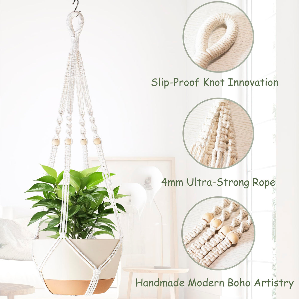 Aukorin sturdy cotton rope hanger ideal for indoor decor and outdoor balconies