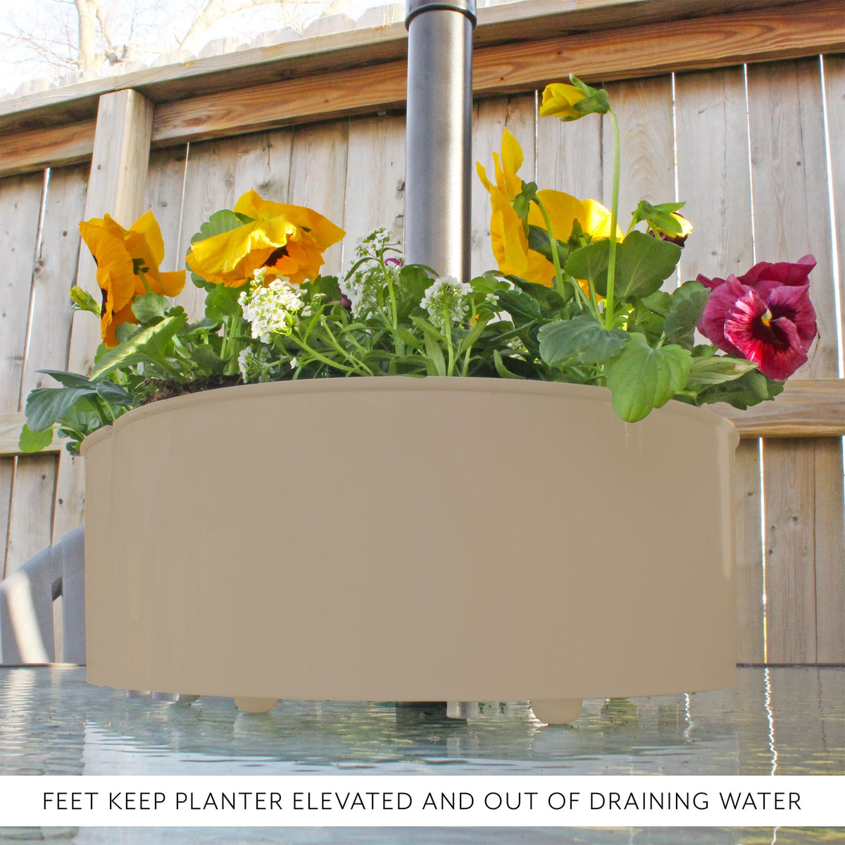 AuldHome Design centerpiece planter spruces up a patio with succulents or trailing blooms.