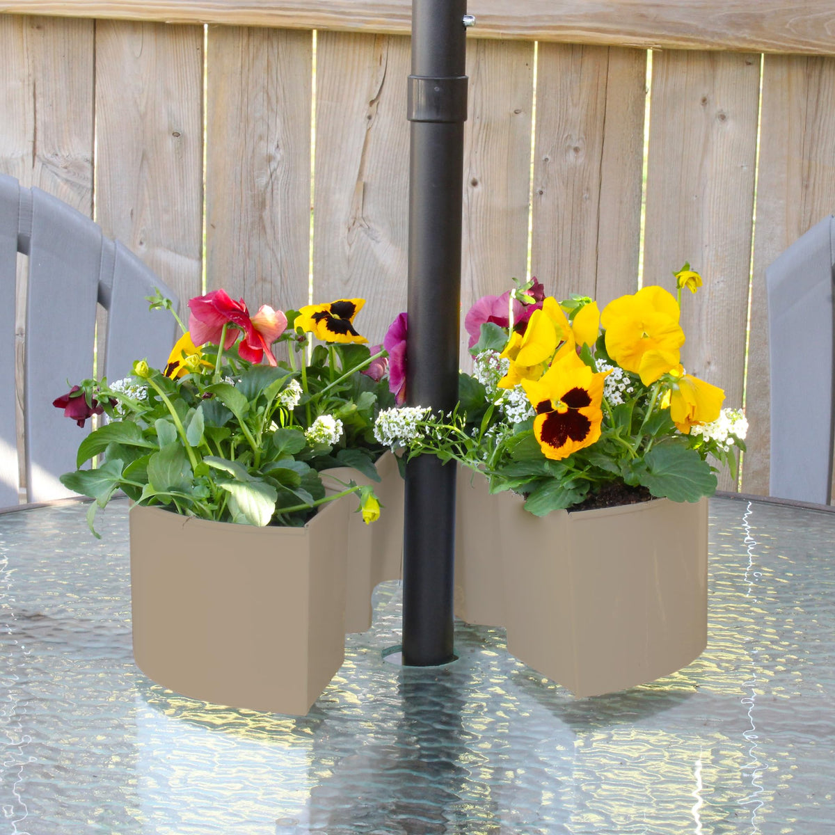 AuldHome Design enamelware half-circle pot showcases a stylish beige look for flowers.