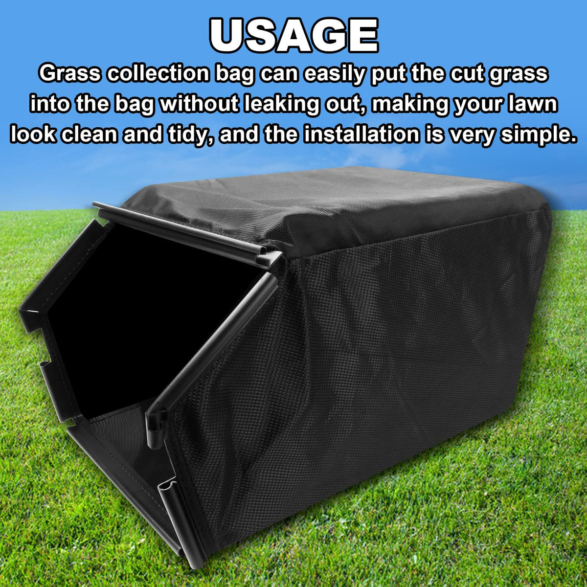 Aulpq 764-04077B grass bag on mower, easy replacement.