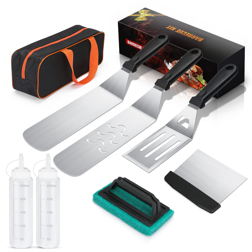 AULTONG 8-piece griddle kit with oversized spatulas for even flipping.