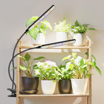 Aumtrly 2-head clip-on grow light with dual adjustable arms for versatile indoor lighting