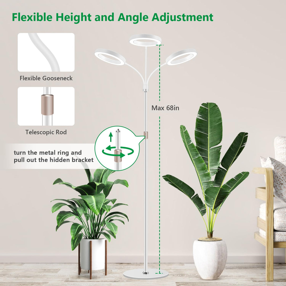 Aumtrly light with adjustable bracket and gooseneck for precise positioning