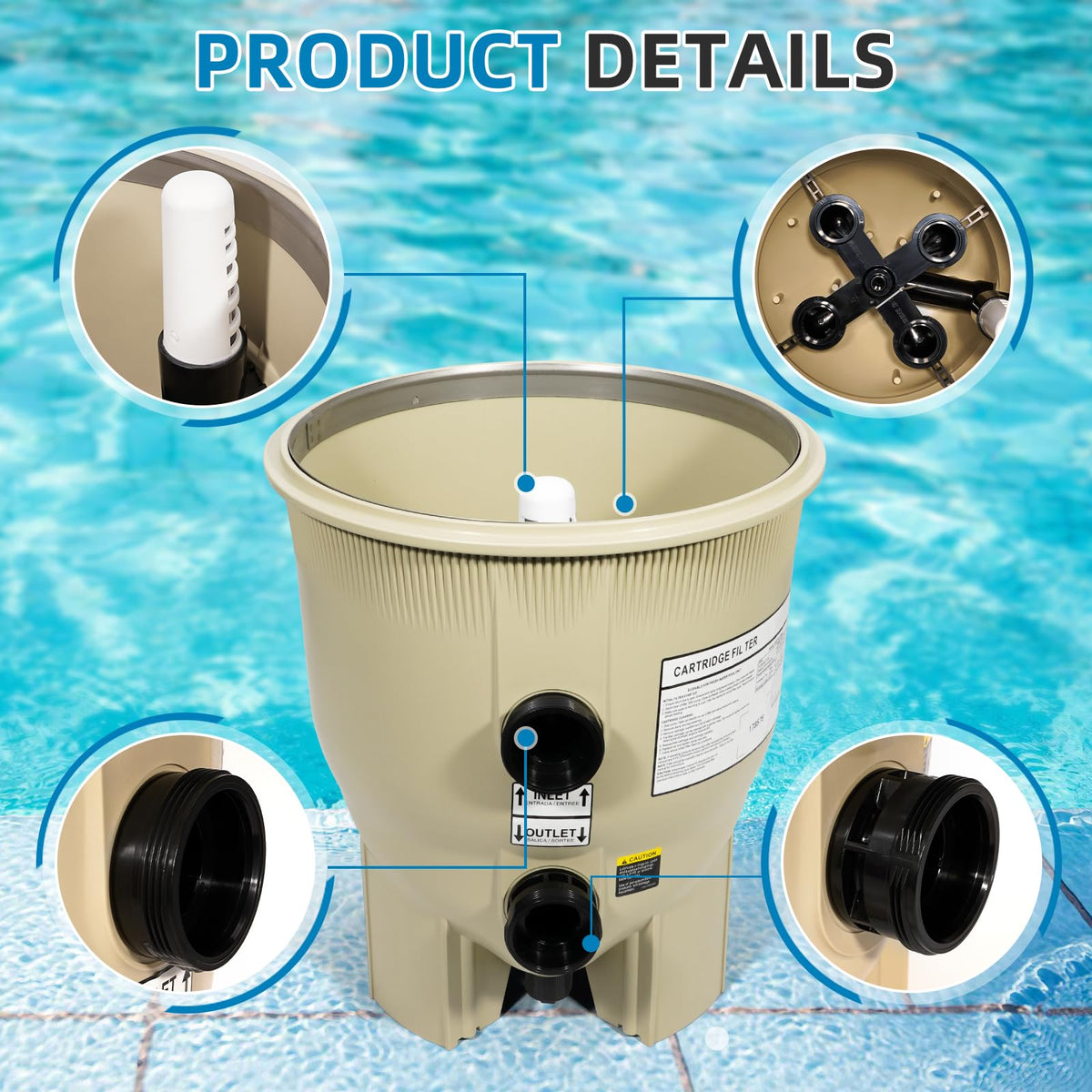 Aumzong filter-tank bottom assembly material close-up, rugged durability