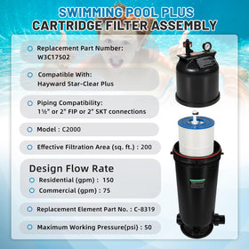 Aumzong W3C17502 200 sq ft filtration area improves water clarity